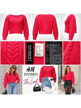 Divided by H&M Women’s Cable Knit Pullover Cropped Vibrant Pink Sweater Size S
